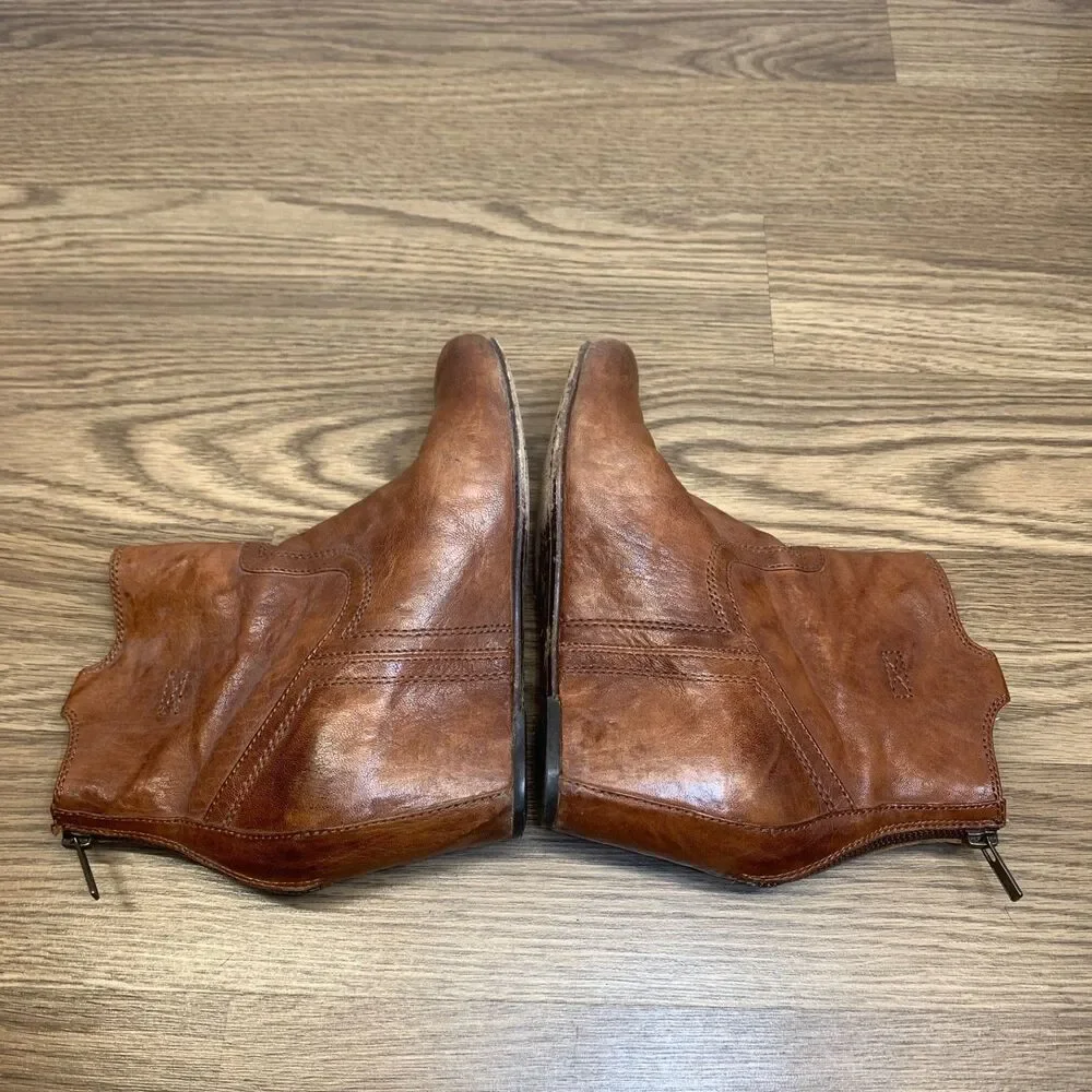 Frye‎ Carson Booties Women Size 7M Hidden Wedge 3470655 Cognac Brown Leather Zip